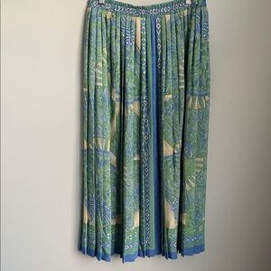 Vintage Howard Wolf Elegant Green and Blue Patterned Pleated Skirt Size 12